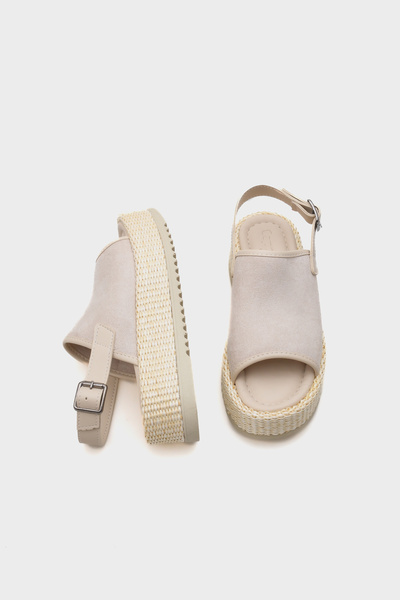 Capone Outfitters Vena Straw Single Buckle Wedge Heeled Women's Sandals