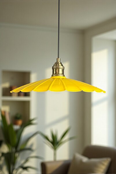 Bamyum Risso Açık Sarı Metal Büyük Avize Lale Başlık Tekli Rustik Cafe Modern Sarkıt Aydınlatma