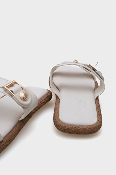 Capone Outfitters Enya Genuine Leather Double Buckle Flat Heeled Comfort Women's Slippers