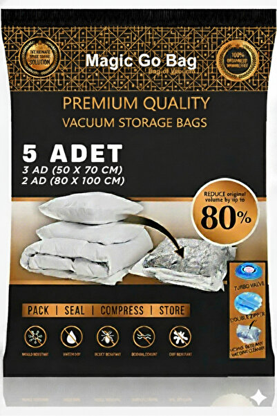 Magic Saver Bag 5 Adet Karma Beden (3L+2Xxl) Premium Vakumlu Yorgan,Yastık,Giyim,Battaniye Hurcu