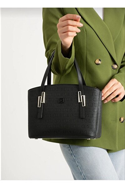 Just Polo حقيبة كتف كبيرة سوداء للنساء من جوست بولو