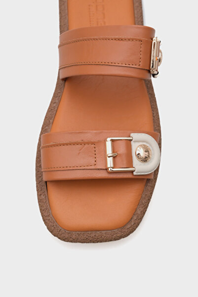 Capone Outfitters Enya Genuine Leather Double Buckle Flat Heeled Comfort Women's Slippers