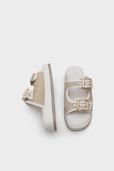 Capone Outfitters Dana Genuine Leather Wedge Heel Mesh Comfort Women's Slippers