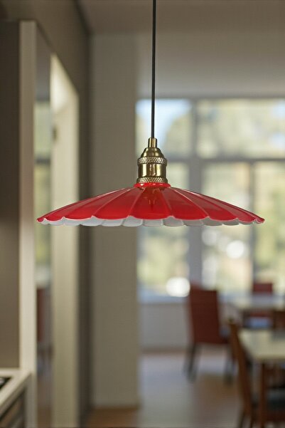 Bamyum Risso Kırmızı Metal Büyük Avize Lale Başlık Tekli Rustik Cafe Modern Sarkıt Aydınlatma