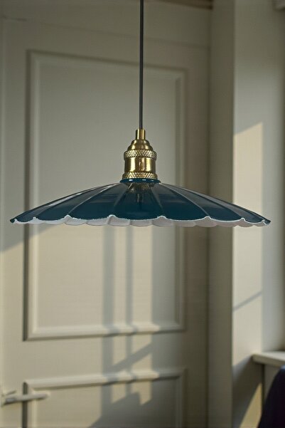 Bamyum Risso Deniz Yeşili Metal Büyük Avize Lale Başlık Tekli Rustik Cafe Modern Sarkıt Aydınlatma