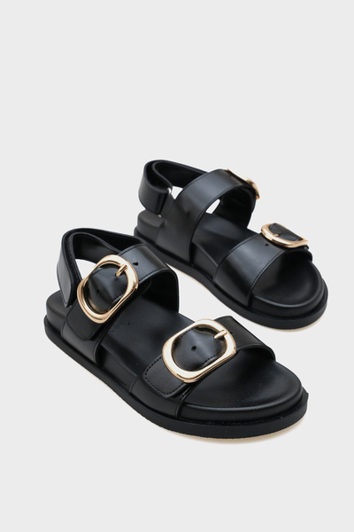 Capone Outfitters Marie Double Metal Buckle Flat Heeled Women's Sandals