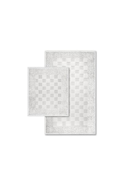 Bluenity Bukle Polka Dot Natural Cotton 2-Piece Bath Mat Set 60X100+50X60 cm - Ecru