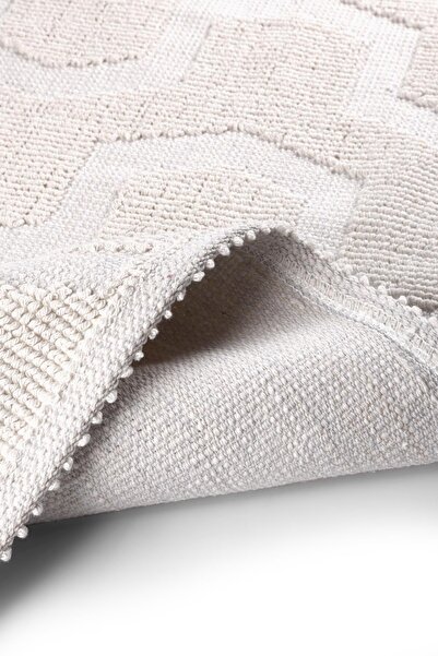 Bluenity Dome Bukle Natural Cotton 2-Piece Bath Mat Set 60X100+50X60 cm - Ecru