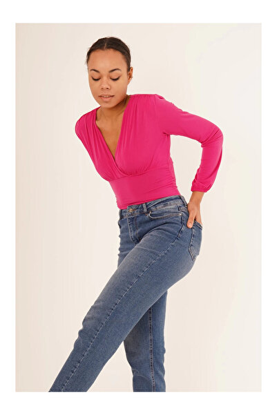 Cotton Mood 23254223 Sandy Double Breasted Collar Gathered Padded Long Sleeve Blouse FUSYA