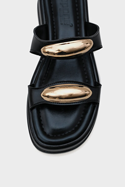 Capone Outfitters Marna Double Metal Buckle Wedge Heeled Women's Slippers