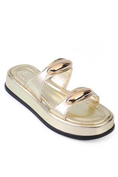 Capone Outfitters Marna Double Metal Buckle Wedge Heeled Women's Slippers