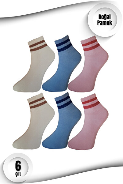 PUFAZZO Дамски тенис чорапи за колеж, комплект от 6 чифта – къси маншети, на райета, от естествен памук, безшевни, дишащи чорапи