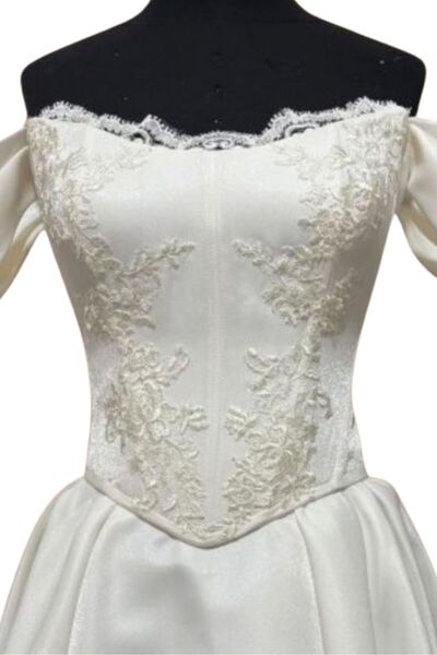 Uretti - Talia 8659 2584 El Yapımı Büstiyer ve Etek 2'li Takım Işıltılı Saten Gelinlik - 38 / 40