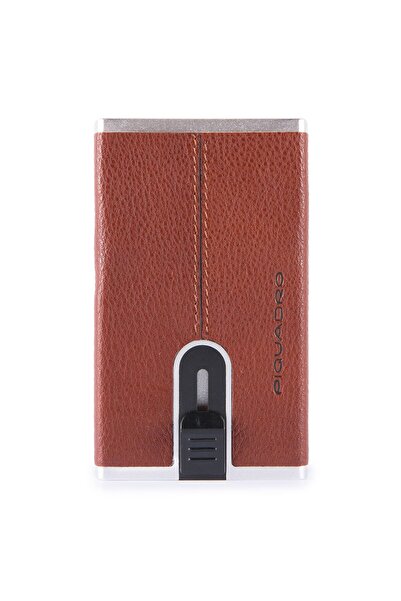 PIQUADRO Blue Square, Leather Card Holder, Square Sliding System, PP4891B3R, Brown, For Men