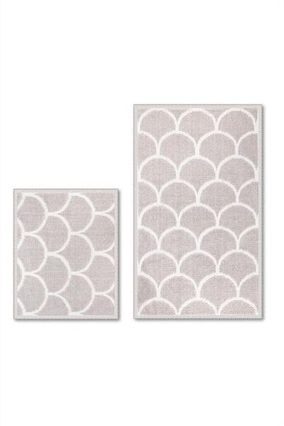 Bluenity Pearl Natural Cotton 2-Piece Bath Mat Set 60X100+50X60 Stone
