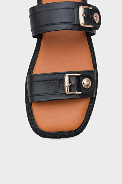 Capone Outfitters Enya Genuine Leather Double Buckle Flat Heeled Comfort Women's Slippers