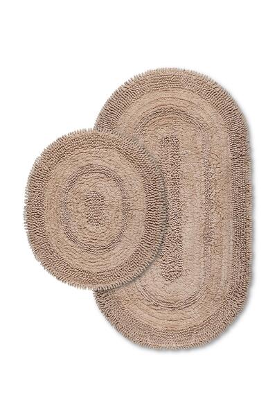 Bluenity Makaroni Doğal Pamuklu 2'li Banyo Paspas Seti 60x100+50x60 Cm Bej