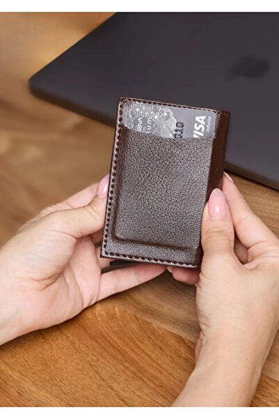 TATA CRAFT محفظة للجنسين ذات آلية أوتوماتيكية لحمل البطاقات من الجلد الصناعي