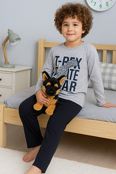 rindahomewear Erkek Çocuk Pijama Takımı Baskılı Uzun Kollu Üst Uzun Alt