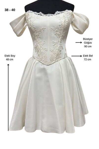 Uretti - Talia 8659 2584 El Yapımı Büstiyer ve Etek 2'li Takım Işıltılı Saten Gelinlik - 38 / 40