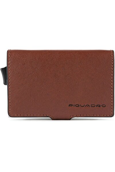 PIQUADRO Black square, Leather card holder, Square sliding system with double card holder ...