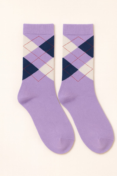 Katia&Bony Lilac Plaid Patterned Children's Socks