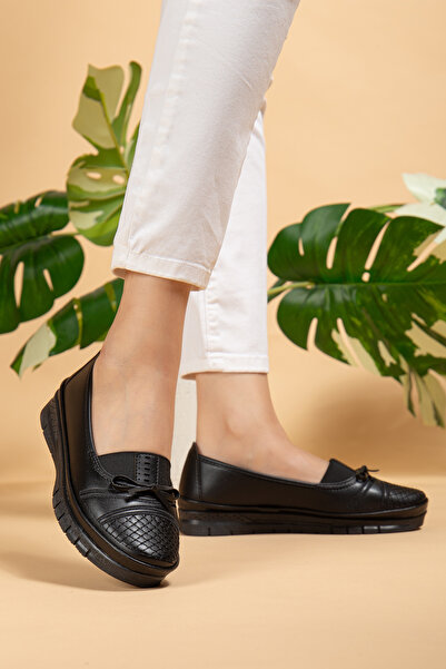 uway Women's Black Classic Shoes Orthopedic Mother Shoes Mother Ballerina Shoes Mother Women's Casual Shoes