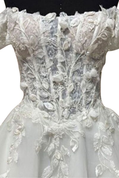 Uretti - Talia 8659 7076 El Yapımı Dantel Detaylı Kısa Transparan Gelinlik - 38 / 40