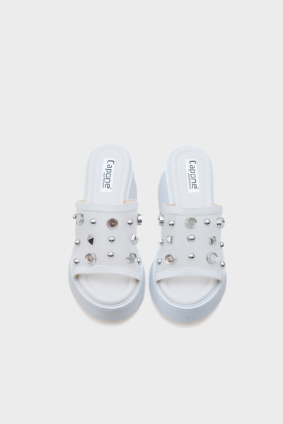 Capone Outfitters Charlot Wedge Heeled Genuine Leather Stone Mesh Comfort Women's Slippers