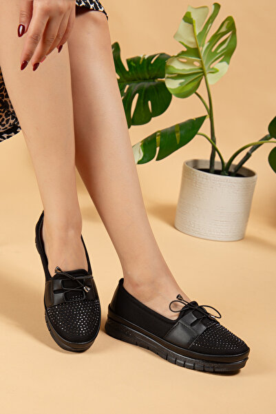 uway Women's Black Classic Shoes Orthopedic Mother Shoes Mother Ballerina Shoes Mother Women's Casual Shoes