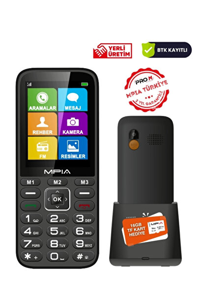 MPIA Yerli Üretim Kameralı Türkiyede İlk Sesli Menü ve Aramalı Büyük Ekran Tuşlu Cep Telefonu 16GB Hediye