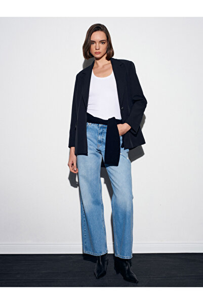 Dilvin 71472 Pantaloni drepți din denim cu croiala de buzunar-albastru