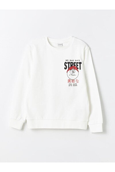 LC Waikiki Ecru Crew Neck Printed Boys' Tracksuit Set