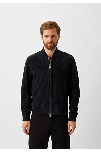 BOSS Hakiki Deri Süet Regular Fit Bomber Erkek Ceket Lacivert 404