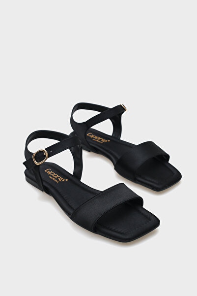 Capone Outfitters Celinda Ankle Strap Blunt Toe Flat Heeled Satin Women's Sandals