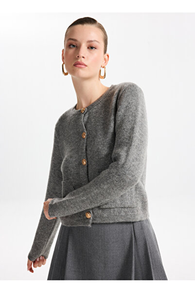 Fabrika Gri Melanj Kadın Hırka F5WL-HRK0404