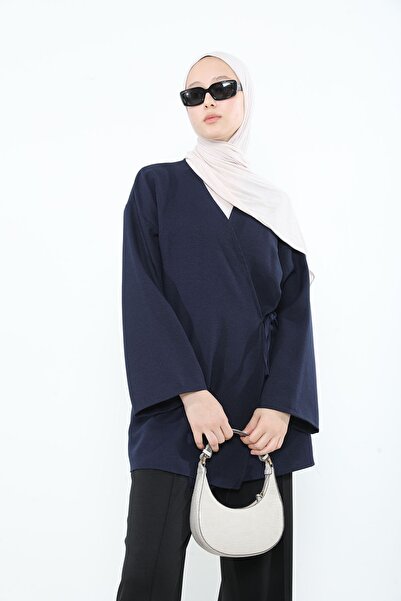 Foremia Side Tie Thick Crepe Tunic-Navy Blue