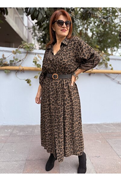 DenizEge Ιταλικό φόρεμα Belmando Leopard καφέ