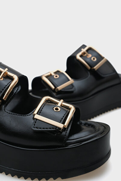 Capone Outfitters Marley Double Buckle Wedge Heeled Women's Slippers