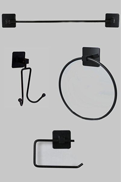 KARTEYA Yapışkanlı 4 lü Siyah Uzun Havluluk Kancalı Askılık Wc Tuvalet Kağıtl...