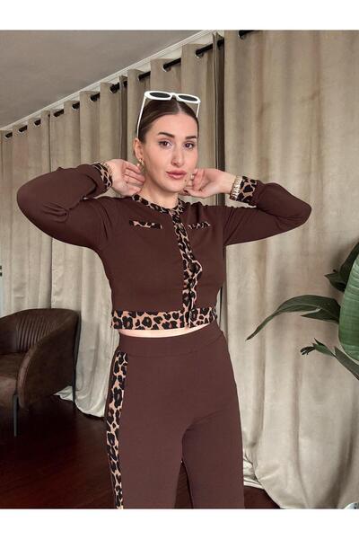 KASİDE LEOPAR ŞERİTLİ ALT ÜST TAKIM