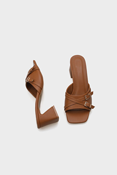 Capone Outfitters Neda Medium Heeled Double Buckle Women's Slippers