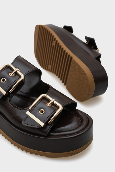 Capone Outfitters Marley Double Buckle Wedge Heeled Women's Slippers