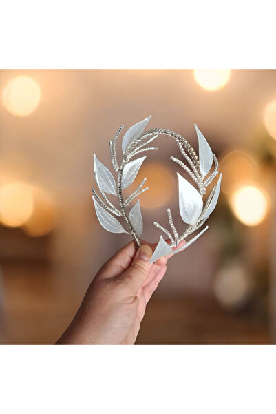 Mirnova Helen Model Özel Tasarım Beyaz Gelin Tacı-Saç Aksesuarı