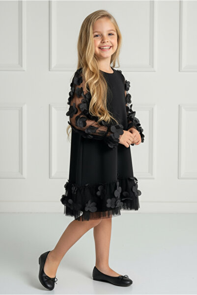 By Piera Üç Boyutlu Tül Detaylı Mevsimlik Çocuk Elbise 08196