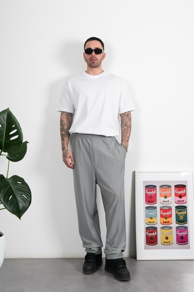 Twobucks Gray 100% Cotton Striped Men's Trousers