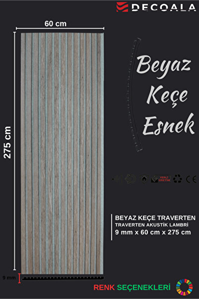 DECOALA Mdf Ahşap Akustik Duvar Paneli Beyaz Keçe 60x275 Cm - Traverten