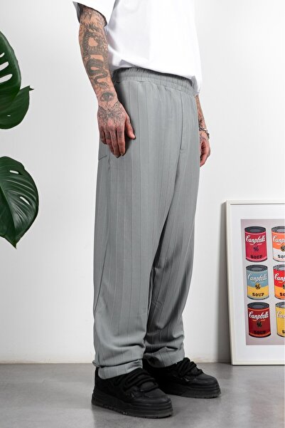 Twobucks Gray 100% Cotton Striped Men's Trousers