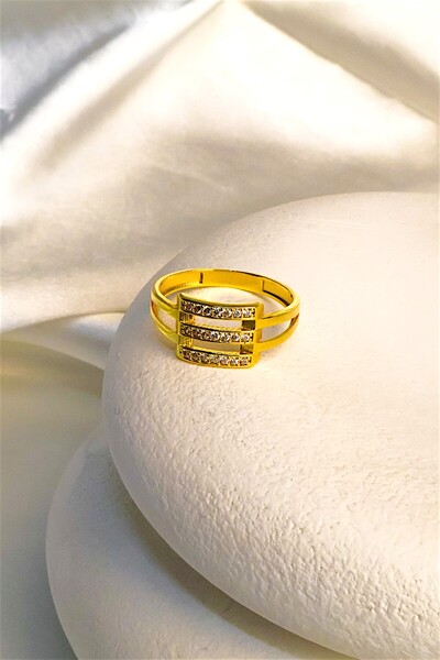 BEYZA DERELİ TAKI AKSESUAR 22 Ayar Fiziki Altın Kaplama Zirkon Taşlı Kaburga Yüzük