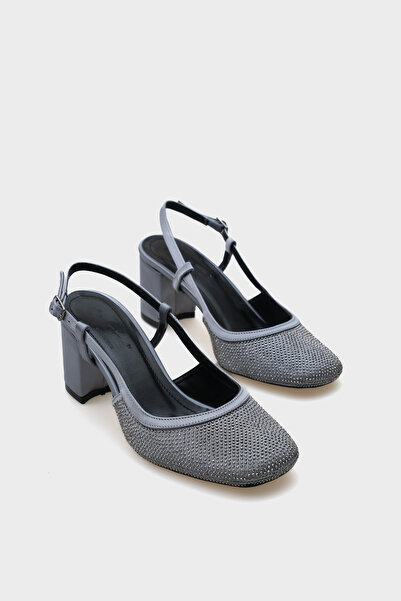 Capone Outfitters Sayre Satin Stone Back Strap Medium Heeled Women's Shoes